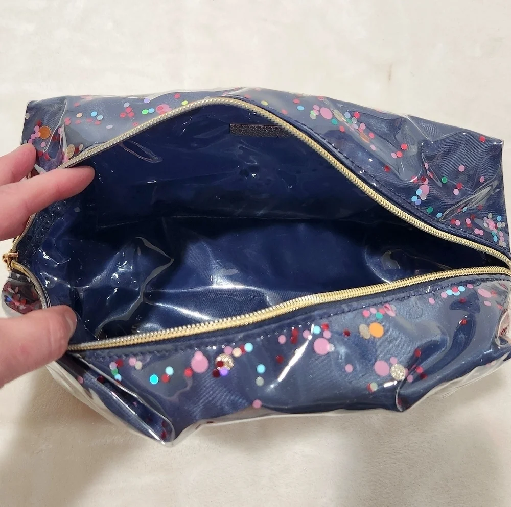Packed Party Confetti Navy Blue Everyday Essentials Vanity Cosmetic Bag NWOT